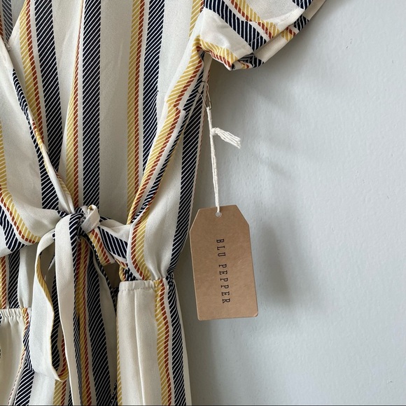 Blu Pepper Striped Surplice Wrap Romper - Picture 5 of 6